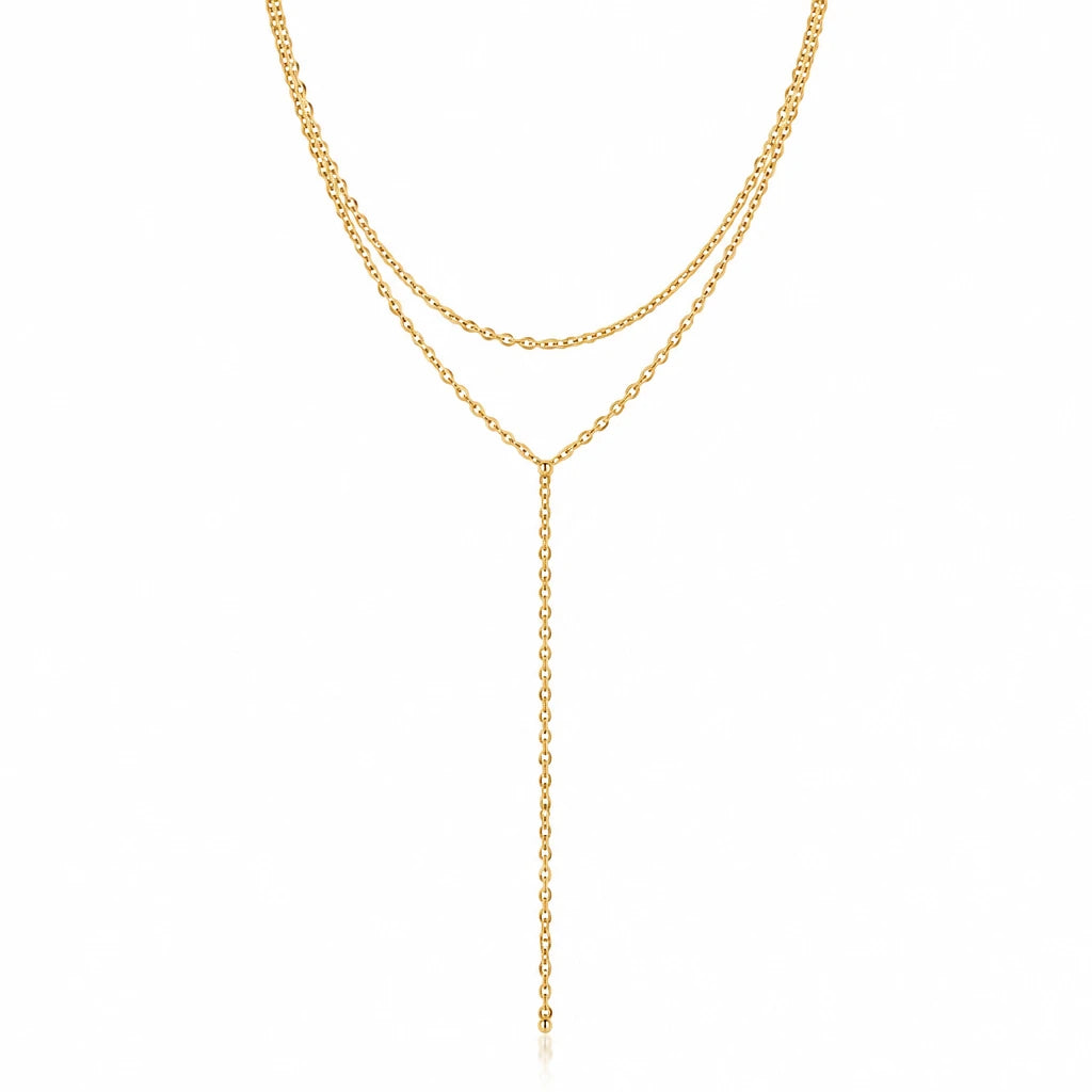 Lariat Gold – Zierliche Y-Kette aus Edelstahl, 14K vergoldet