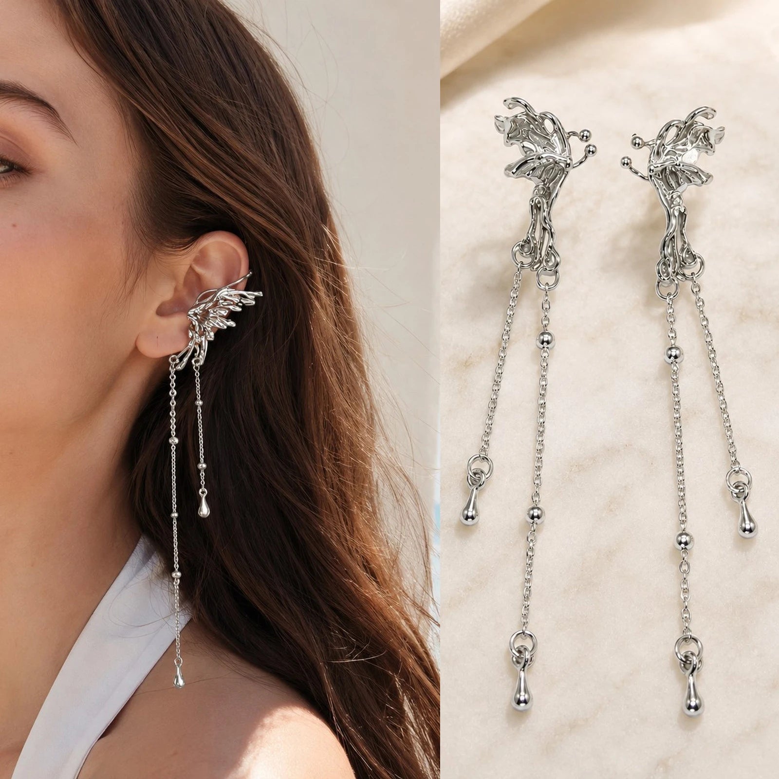 Ear Cuff mit Kette aus 18K vergoldetem Edelstahl – Ohne Ohrloch