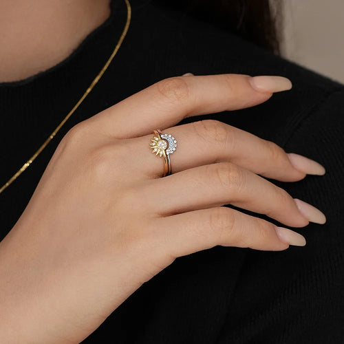 925 Sterling Silber Partnerringe Sonne & Mond