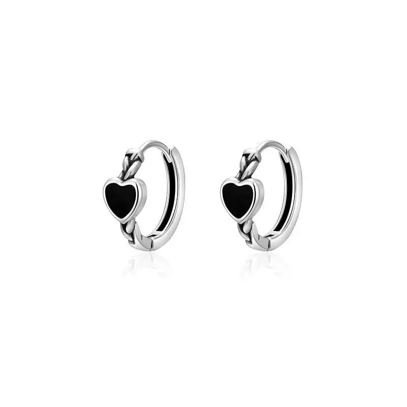 925 Sterling Silber Creolen mit schwarzem Herz