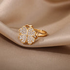 Drehbarer Kleeblatt-Ring aus Edelstahl mit Zirkonia