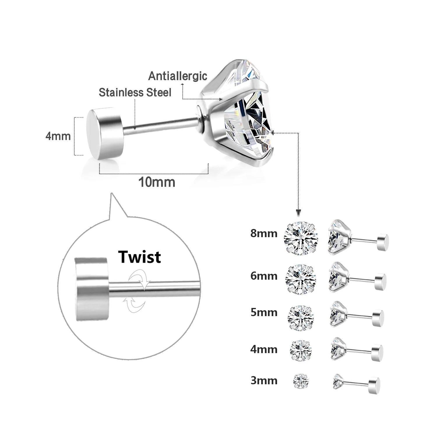 Edelstahl Ohrstecker mit Zirkonia