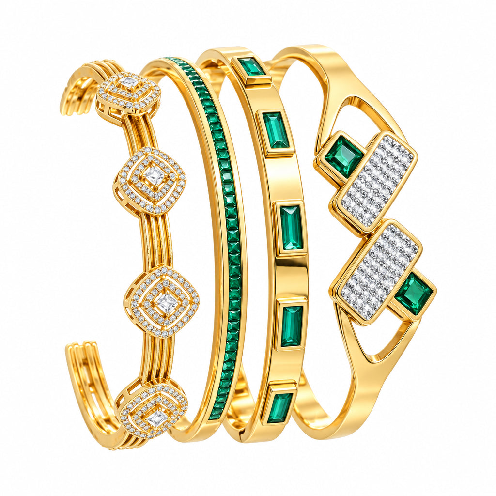Goldener Armreif mit grünem Zirkonia