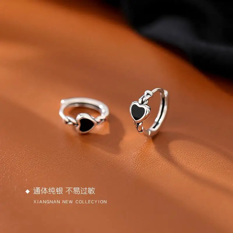 925 Sterling Silber Creolen mit schwarzem Herz