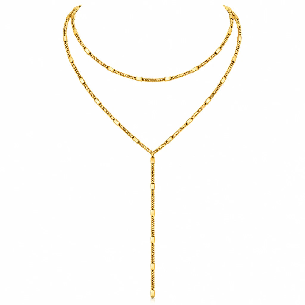 Lariat Gold – Zierliche Y-Kette aus Edelstahl, 14K vergoldet