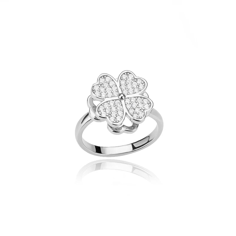 Drehbarer Kleeblatt-Ring aus Edelstahl mit Zirkonia
