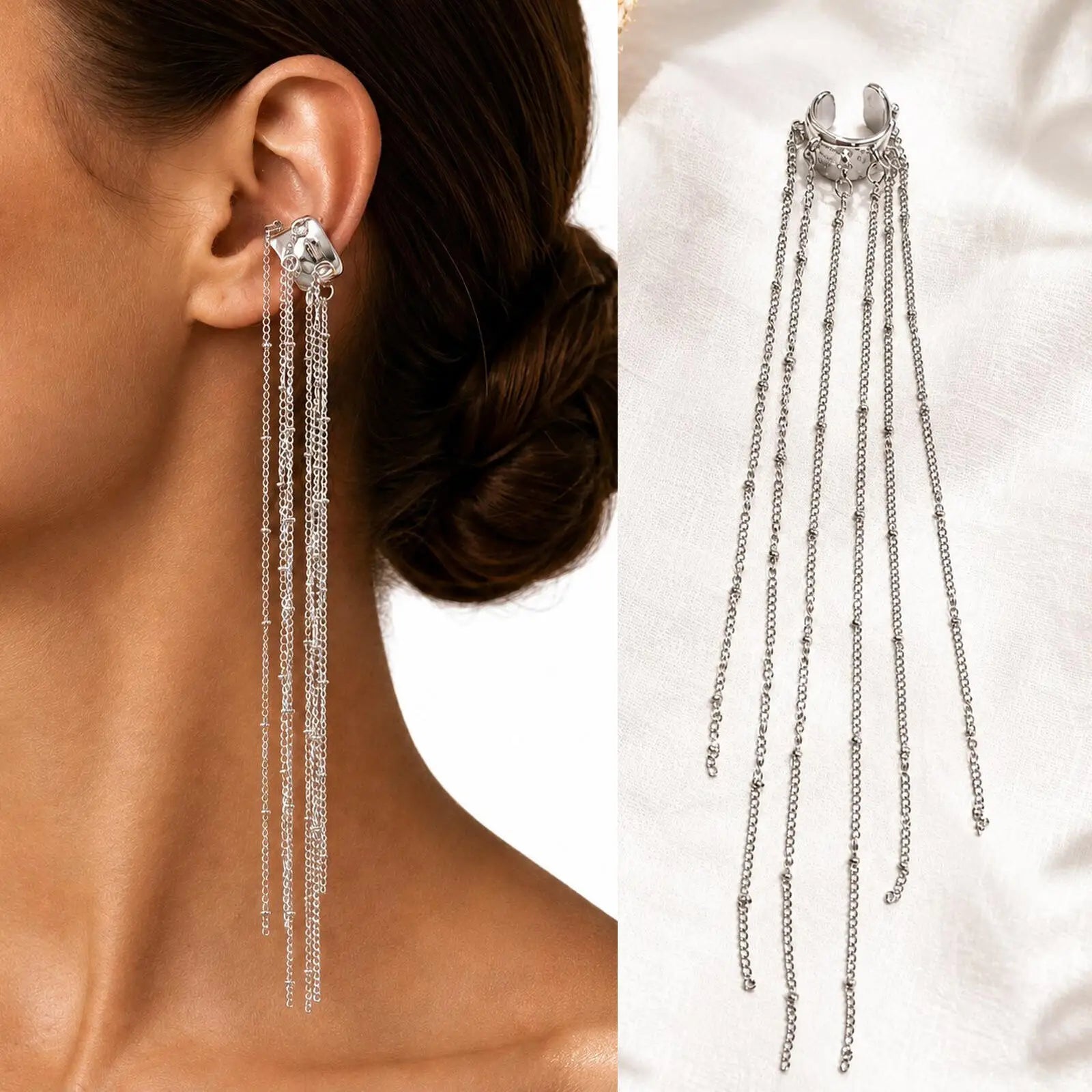 Ear Cuff mit Kette aus 18K vergoldetem Edelstahl – Ohne Ohrloch