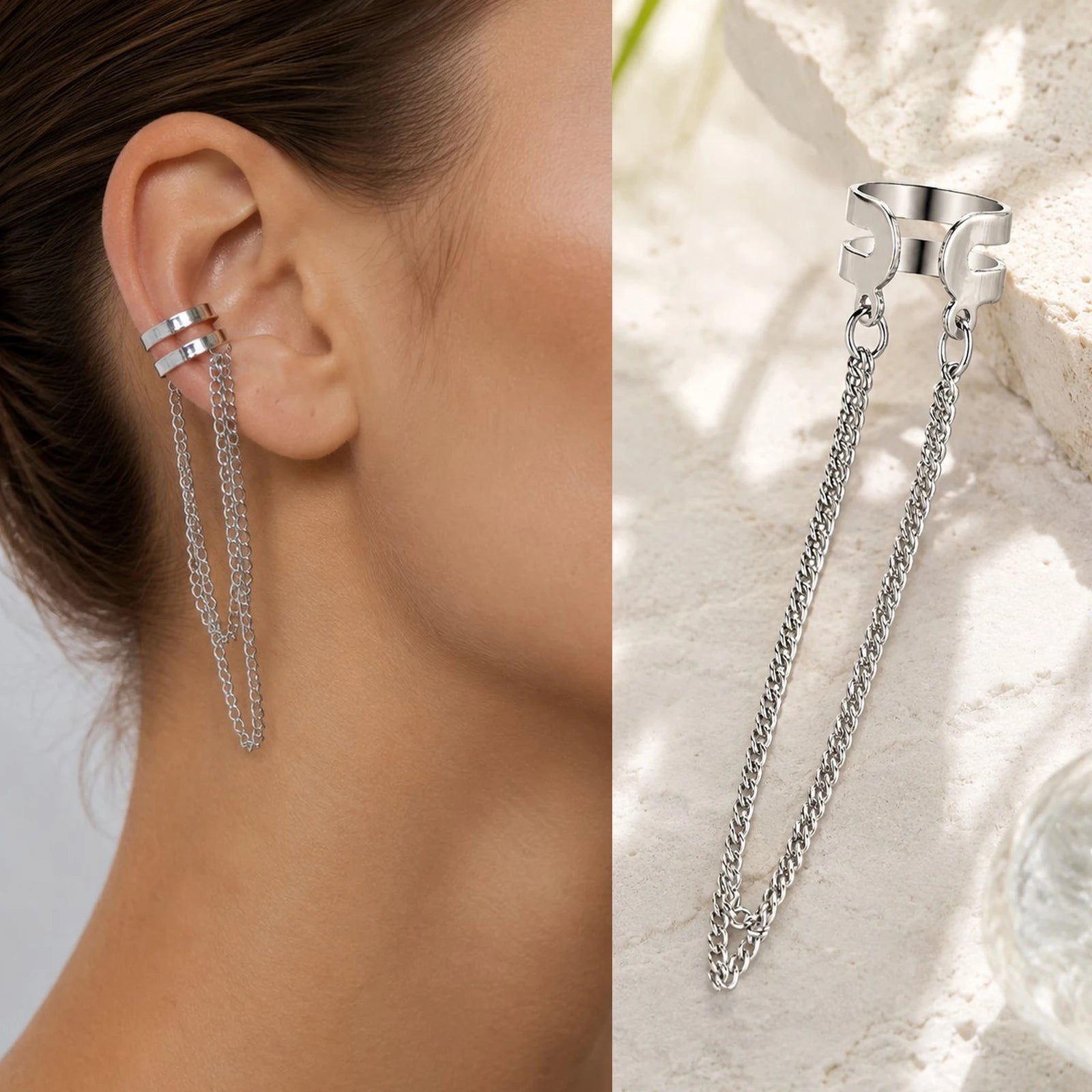 Ear Cuff mit Kette aus 18K vergoldetem Edelstahl – Ohne Ohrloch