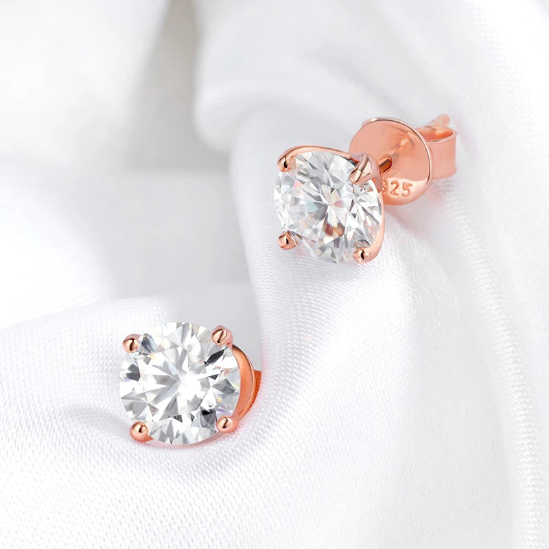 925 Sterling Silber Ohrstecker mit Moissanit & Roségold-Vergoldung