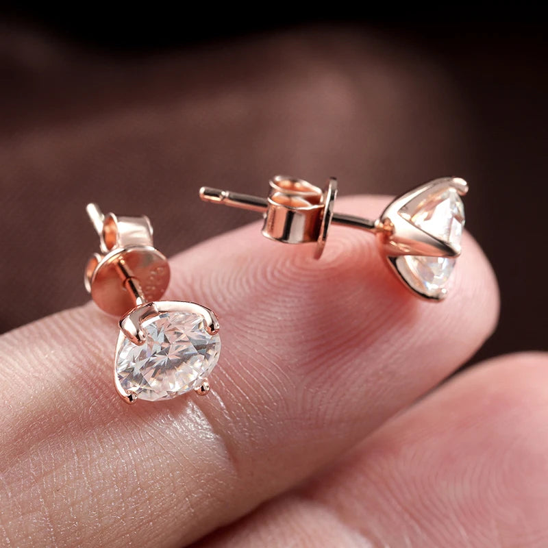 925 Sterling Silber Ohrstecker mit Moissanit & Roségold-Vergoldung