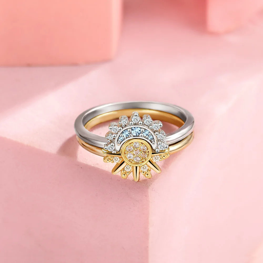 925 Sterling Silber Partnerringe Sonne & Mond
