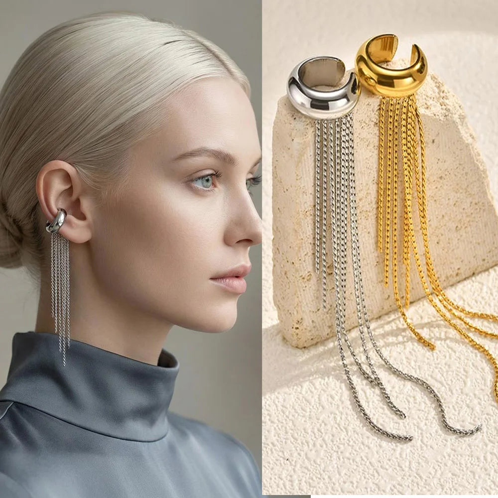 Ear Cuff mit Kette aus 18K vergoldetem Edelstahl – Ohne Ohrloch