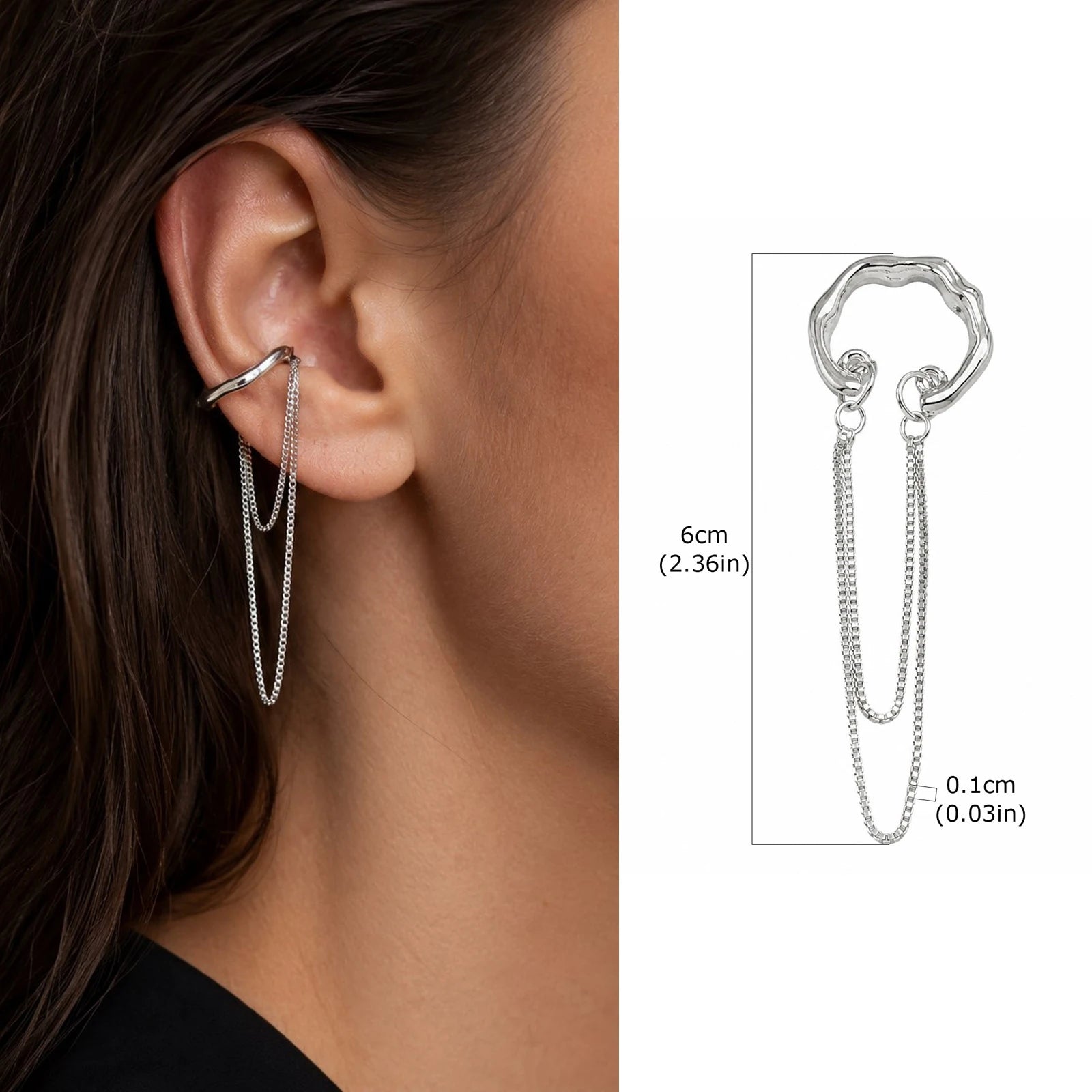 Ear Cuff mit Kette aus 18K vergoldetem Edelstahl – Ohne Ohrloch