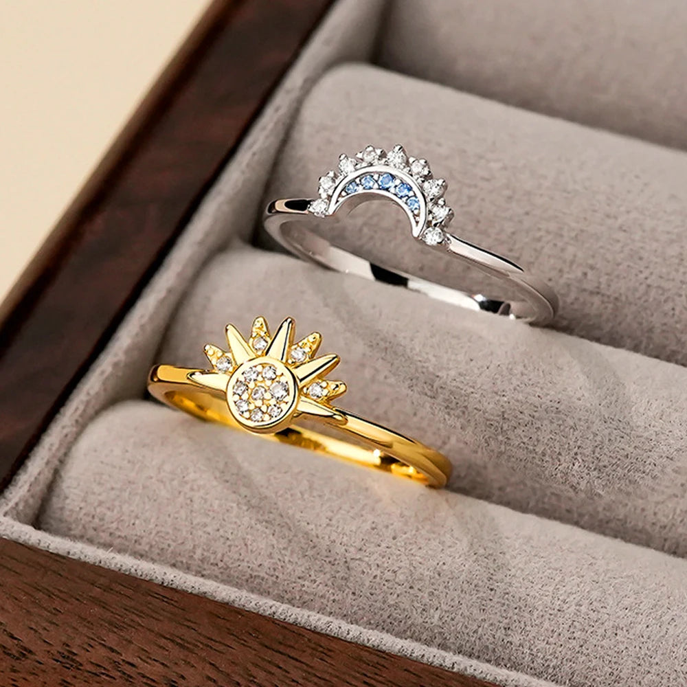 925 Sterling Silber Partnerringe Sonne & Mond