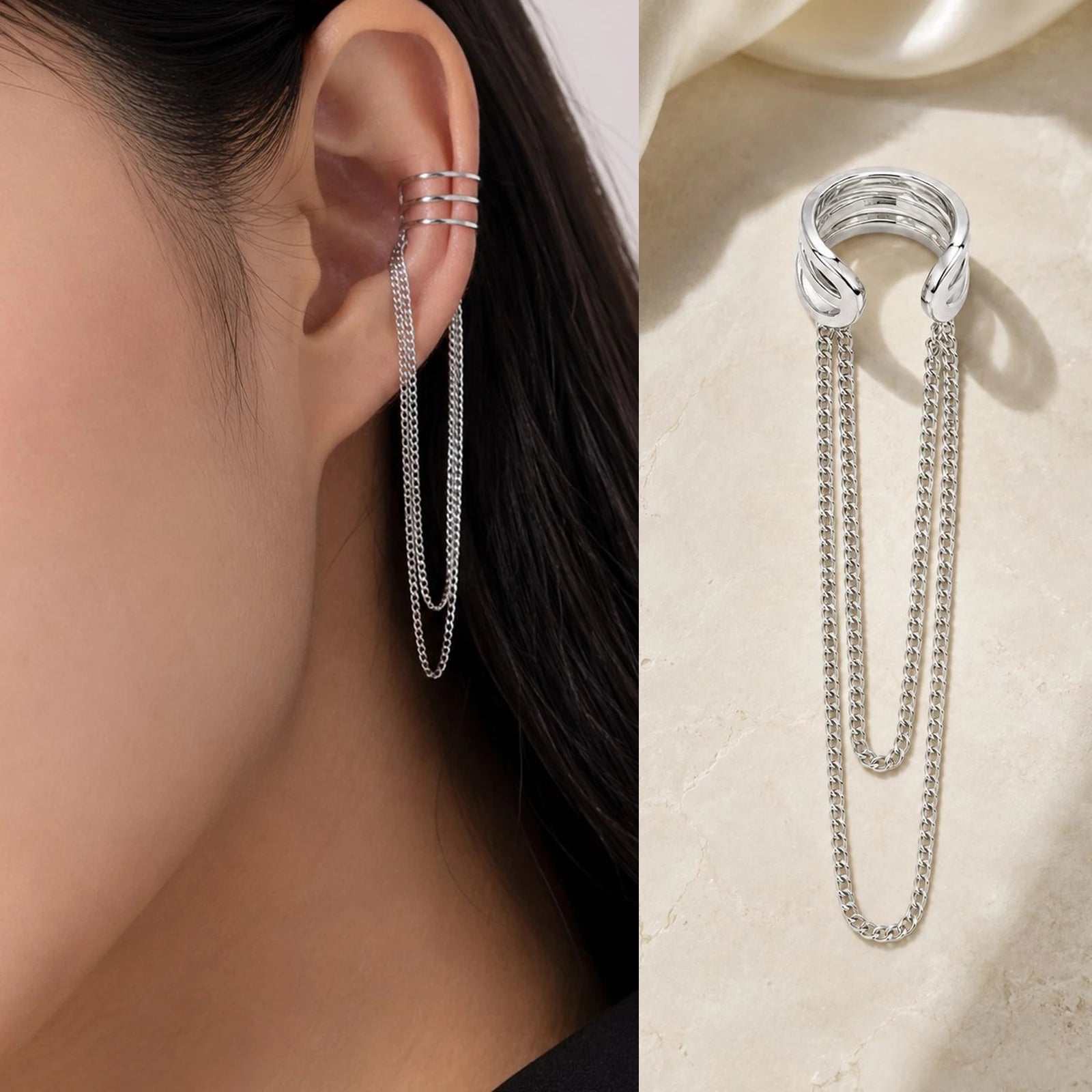 Ear Cuff mit Kette aus 18K vergoldetem Edelstahl – Ohne Ohrloch